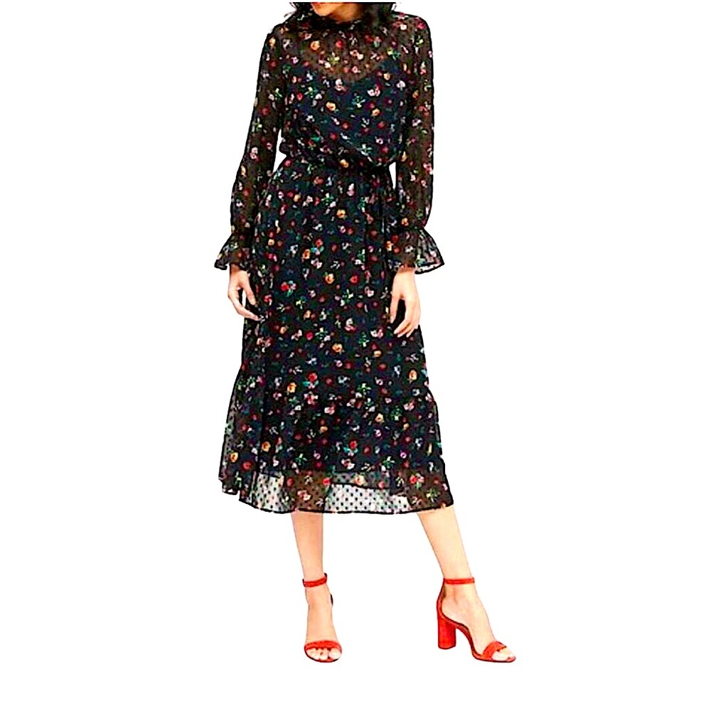 Sheer Clip-Dot Midi Dress, size 4. Excellent condition.